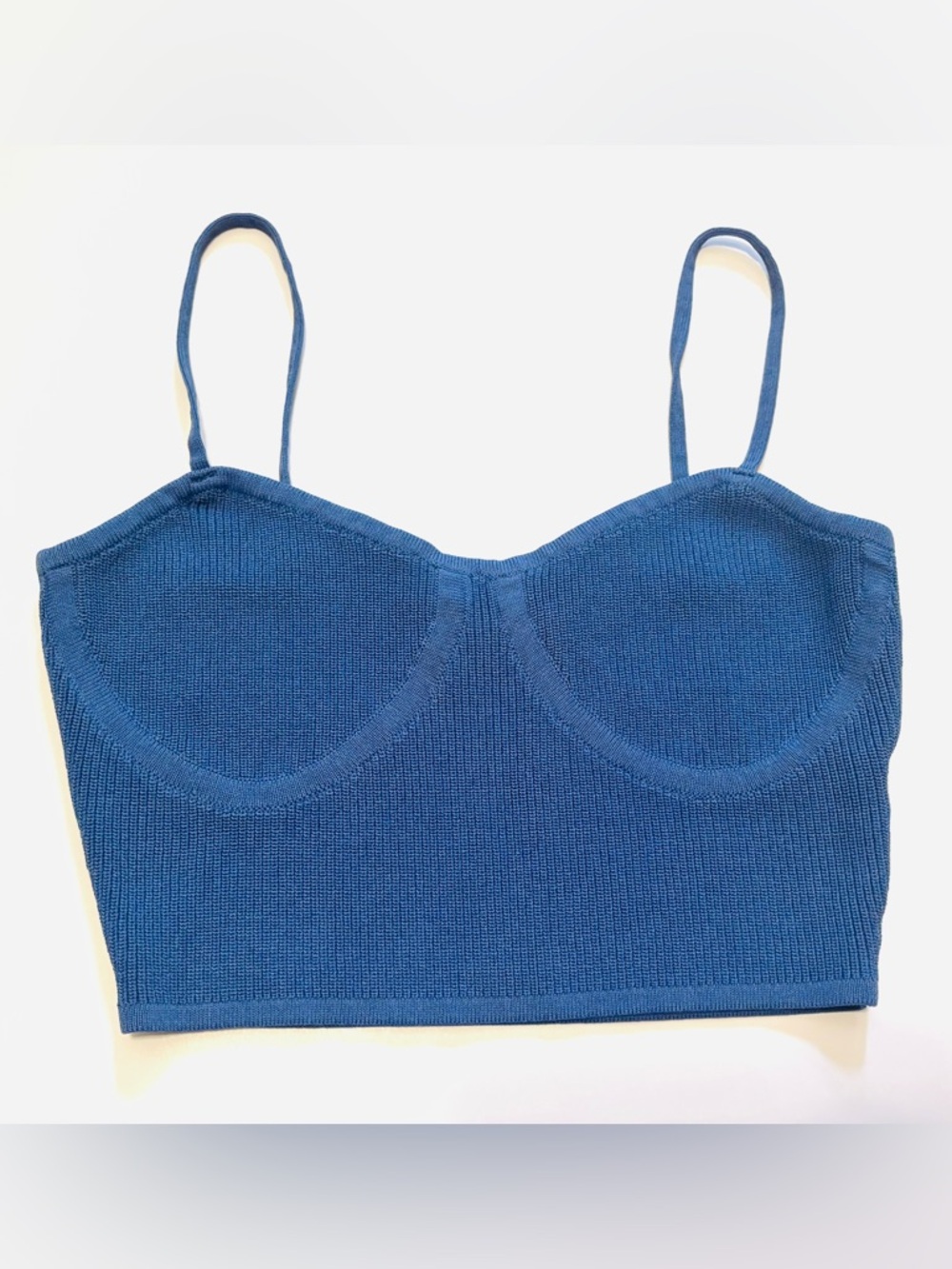 Signature Teal-Blue Ribbed Knit Bralette